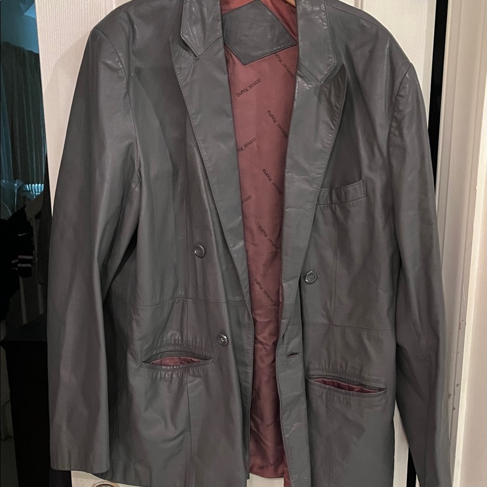Gray Leather Blazer - image 1